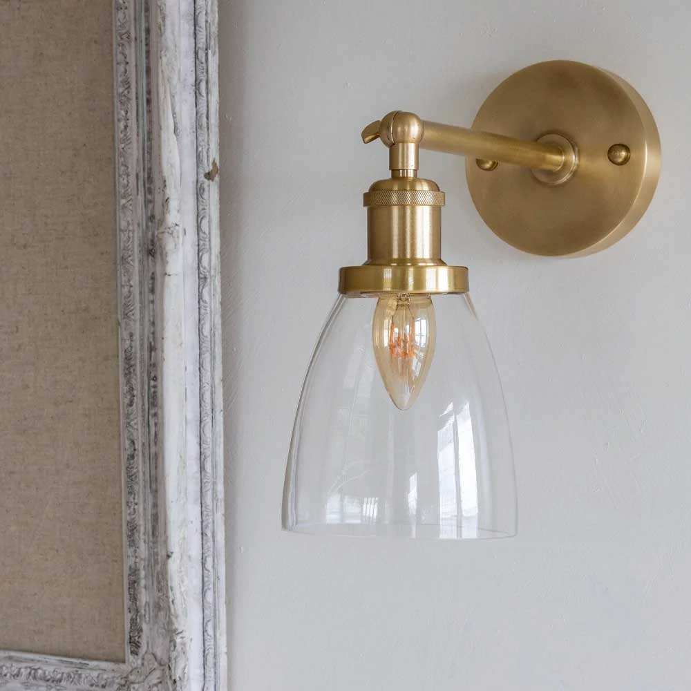 Dickens Clear Small Glass Wall Light - Brass - Image 4