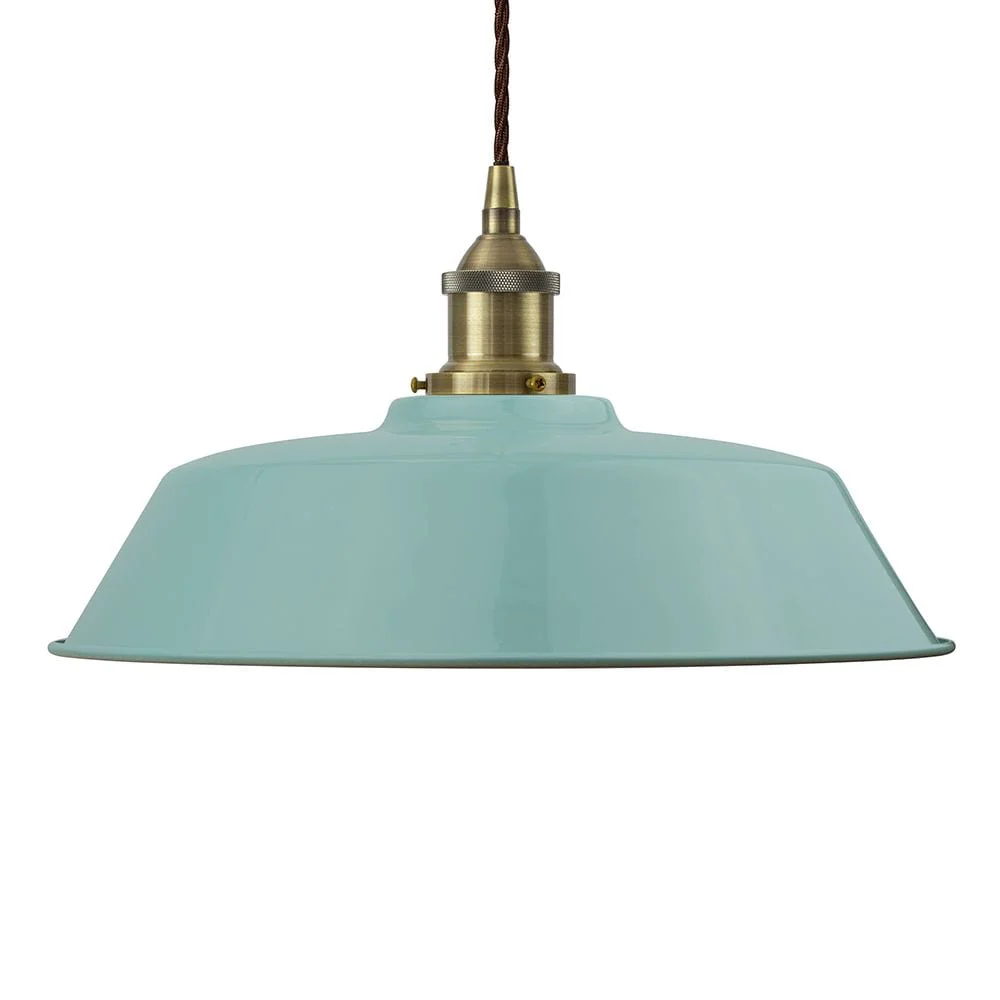 Duck Egg Blue Chancery Painted Pendant Light - Antique Brass Lamp Holder & Ceiling Rose