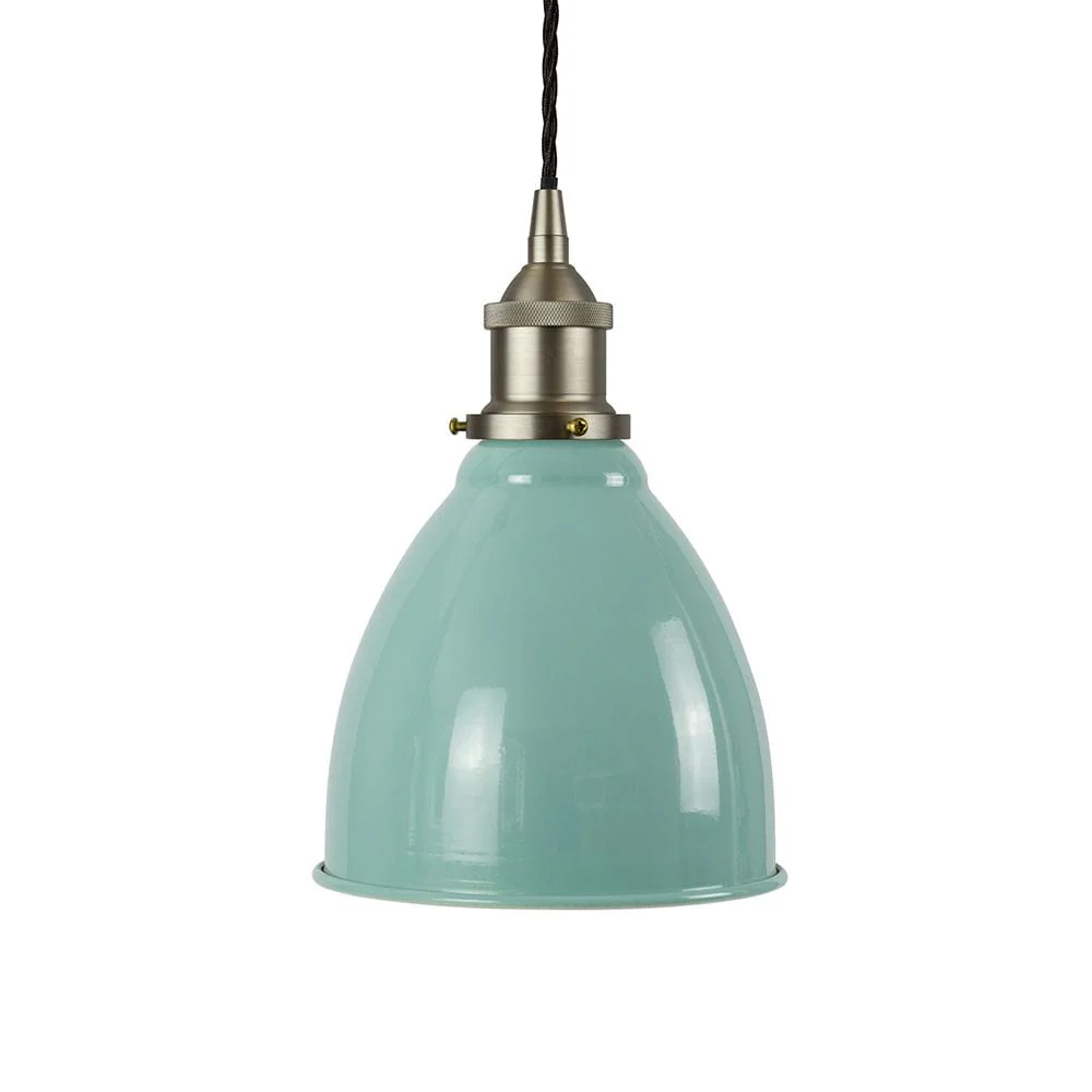 Duck Egg Blue Classic Painted Pendant Light - Brushed Chrome Lamp Holder & Ceiling Rose