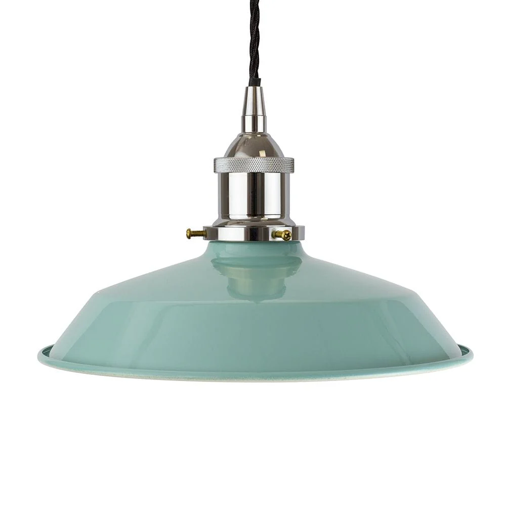 Duck Egg Blue Small Trinity Metal Painted Pendant Light - Nickel Lamp Holder & Ceiling Rose