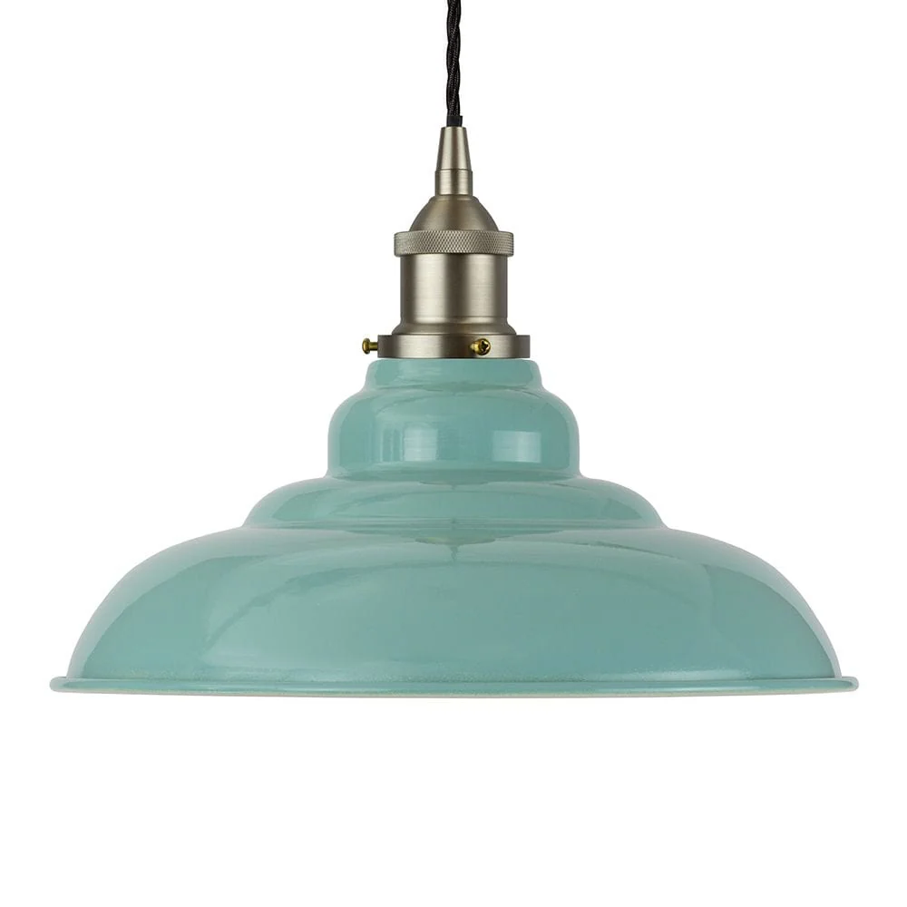 Duck Egg Blue St Edmund's Painted Pendant Light - Brushed Chrome Lamp Holder & Ceiling Rose