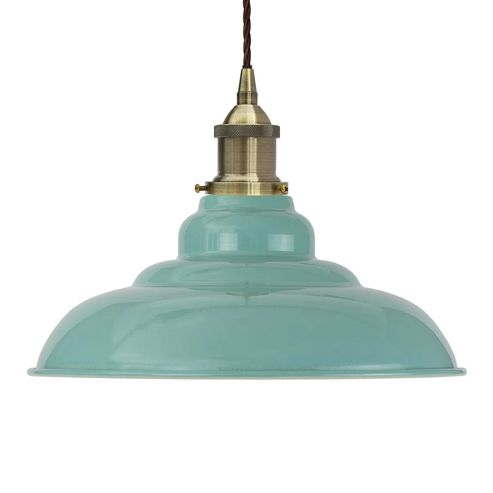 Duck Egg Blue St Edmund's Painted Pendant Light - Antique Brass Lamp Holder & Ceiling Rose
