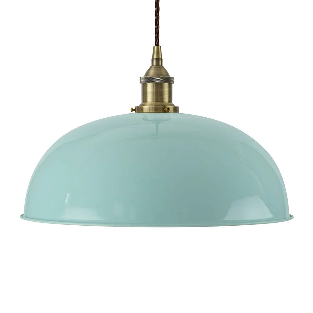 Duck Egg Blue Worcester Painted Pendant Light - Antique Brass Lamp Holder & Ceiling Rose