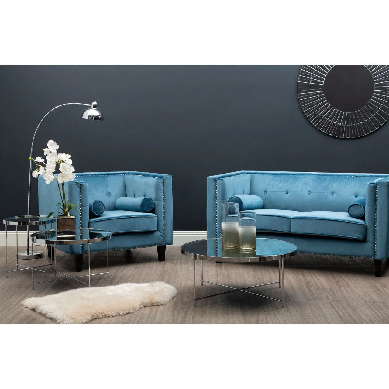 Felisa 2 Seat Blue Velvet Sofa - Image 2