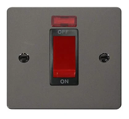 Flat Plate Black Nickel 1 Gang 45A DP Switch + Neon