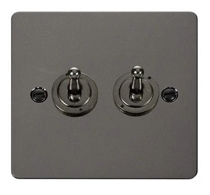 Flat Plate Black Nickel 10AX 2 Gang 2 Way Toggle Light Switch