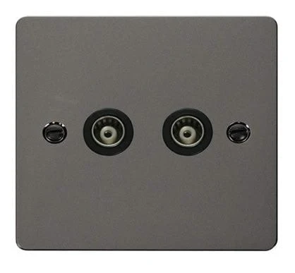Flat Plate Black Nickel 2 Gang Isolated Coaxial Socket