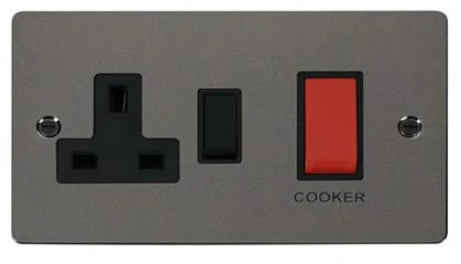 Flat Plate Black Nickel 45A DP Switch + 13A DP Switched Plug Socket