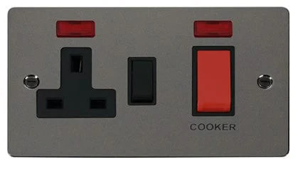 Flat Plate Black Nickel 45A DP Switch + 13A DP Switched Plug Socket + Neons