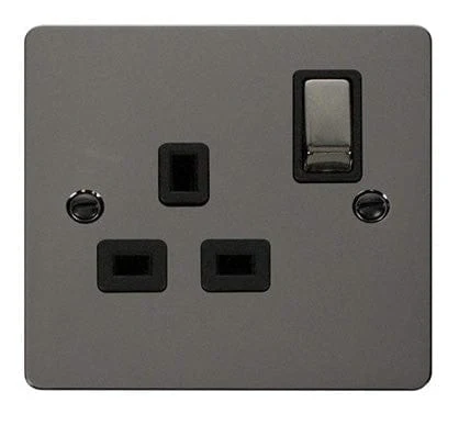 Flat Plate Black Nickel Ingot 1 Gang 13A DP Switched Plug Socket