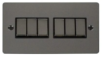 Flat Plate Black Nickel Ingot 10AX 6 Gang 2 Way Light Switch