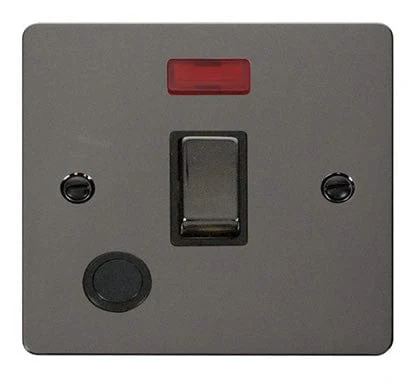 Flat Plate Black Nickel Ingot 20A 1 Gang DP Switch + Flex + Neon