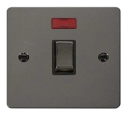 Flat Plate Black Nickel Ingot 20A 1 Gang DP Switch + Neon