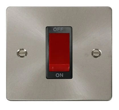 Flat Plate Satin Chrome 1 Gang 45A DP Switch - Black Trim