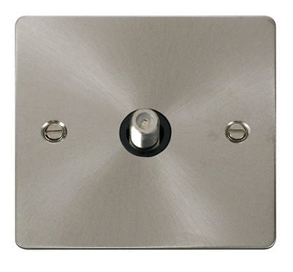 Flat Plate Satin Chrome 1 Gang Satellite Socket - Black Trim