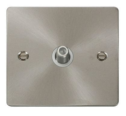 Flat Plate Satin Chrome 1 Gang Satellite Socket - White Trim