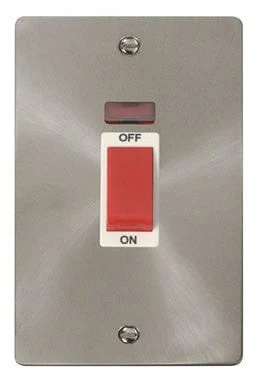 Flat Plate Satin Chrome 2 Gang 45A DP Switch + Neon - White Trim