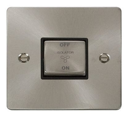 Flat Plate Satin Chrome Ingot 10A 3 Pole Fan Isolation Switch - Black Trim