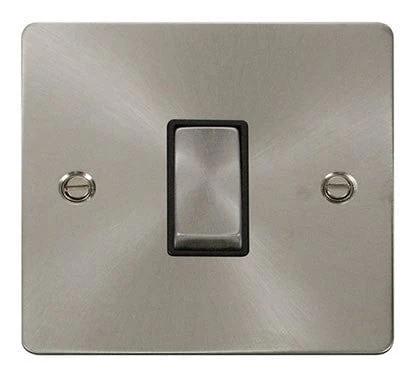Flat Plate Satin Chrome Ingot 10AX 1 Gang 2 Way Light Switch - Black Trim