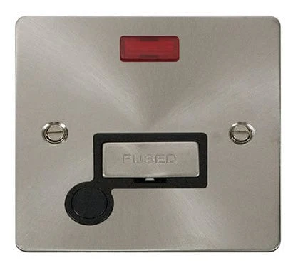 Flat Plate Satin Chrome Ingot 13A Connection Unit + Flex + Neon - Black Trim