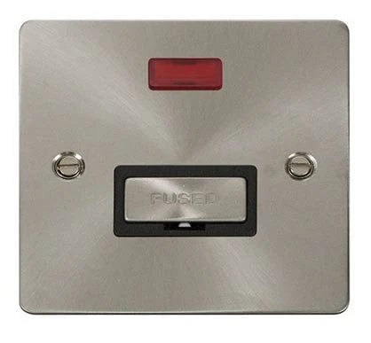 Flat Plate Satin Chrome Ingot 13A Connection Unit + Neon - Black Trim