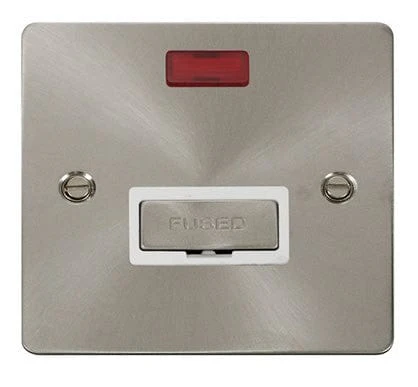 Flat Plate Satin Chrome Ingot 13A Connection Unit + Neon - White Trim