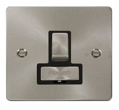 Flat Plate Satin Chrome Ingot 13A Switched Connection Unit - Black Trim