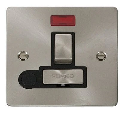 Flat Plate Satin Chrome Ingot 13A Switched Connection Unit + Flex + Neon - Black Trim