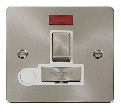 Flat Plate Satin Chrome Ingot 13A Switched Connection Unit + Flex + Neon - White Trim
