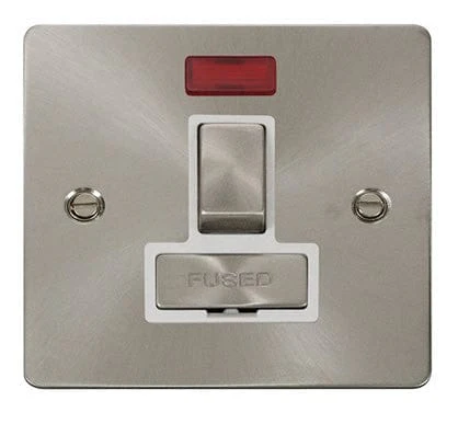 Flat Plate Satin Chrome Ingot 13A Switched Connection Unit + Neon - White Trim