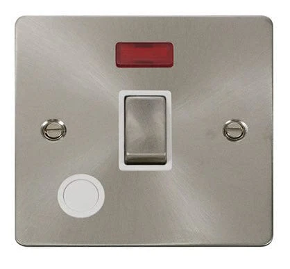 Flat Plate Satin Chrome Ingot 20A 1 Gang DP Switch + Flex + Neon - White Trim
