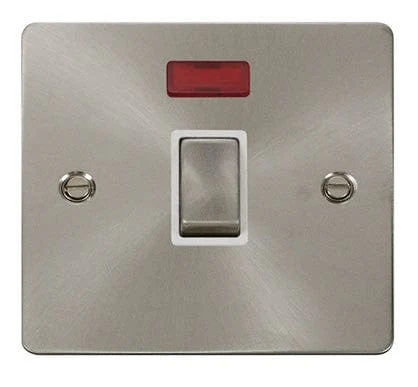 Flat Plate Satin Chrome Ingot 20A 1 Gang DP Switch + Neon - White Trim