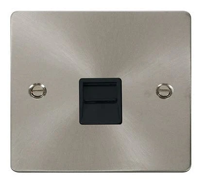 Flat Plate Satin Chrome Single Telephone Socket Secondary - Black Trim
