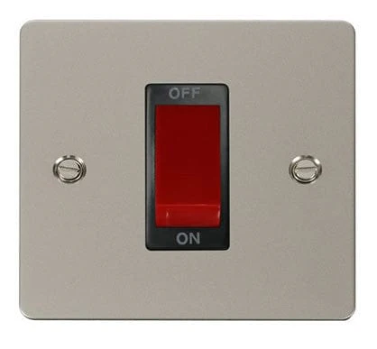 Flat Plate Pearl Nickel 1 Gang 45A DP Switch - Black Trim