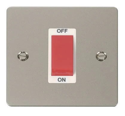 Flat Plate Pearl Nickel 1 Gang 45A DP Switch - White Trim