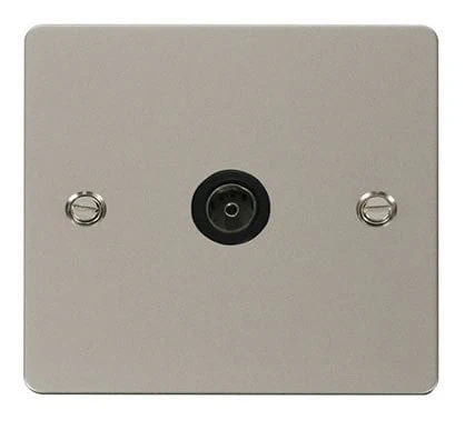 Flat Plate Pearl Nickel 1 Gang Coaxial Socket - Black Trim