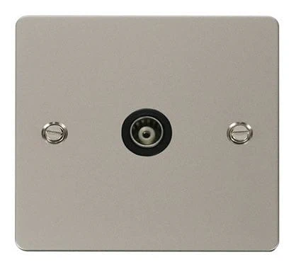 Flat Plate Pearl Nickel 1 Gang Isolated Coaxial Socket - Black Trim