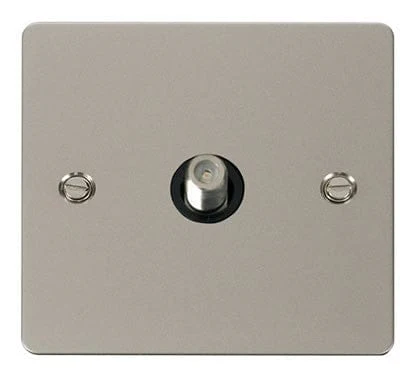 Flat Plate Pearl Nickel 1 Gang Satellite Socket  - Black Trim