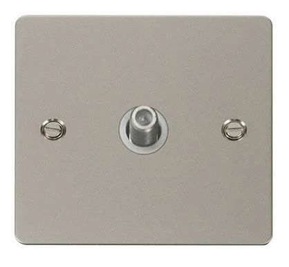 Flat Plate Pearl Nickel 1 Gang Satellite Socket - White Trim