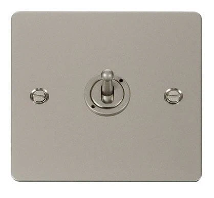 Flat Plate Pearl Nickel 10AX 1 Gang 2 Way Toggle Light Switch