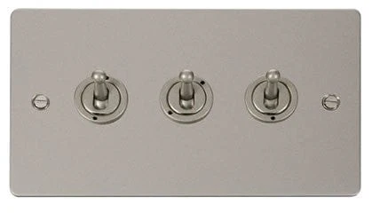 Flat Plate Pearl Nickel 10AX 3 Gang 2 Way Toggle Light Switch
