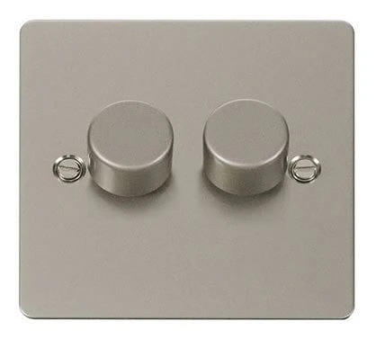Flat Plate Pearl Nickel 2 Gang 2 Way 400w Dimmer Light Switch