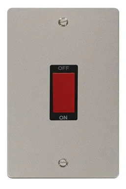 Flat Plate Pearl Nickel 2 Gang 45A DP Switch - Black Trim