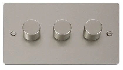 Flat Plate Pearl Nickel 3 Gang 2 Way 400w Dimmer Light Switch