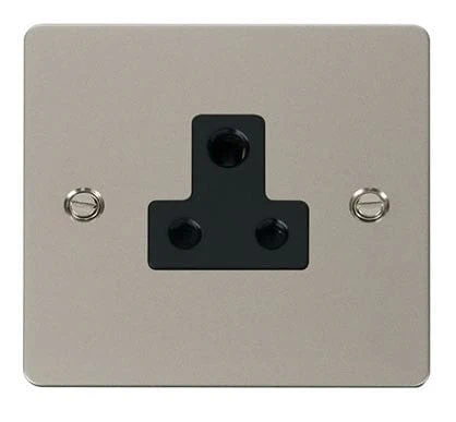 Flat Plate Pearl Nickel 5A Round Pin Socket - Black Trim