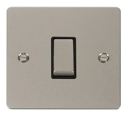 Flat Plate Pearl Nickel Ingot 10AX 1 Gang 2 Way Light Switch - Black Trim