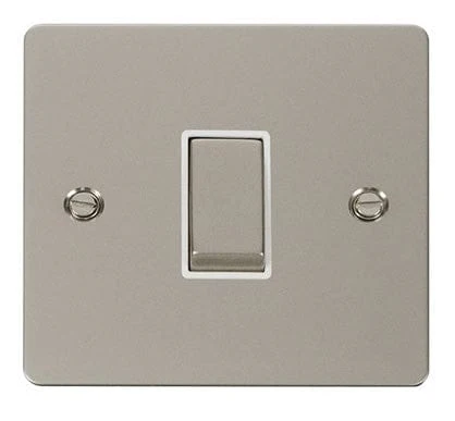Flat Plate Pearl Nickel Ingot 10AX 1 Gang Intermediate Switch - White Trim