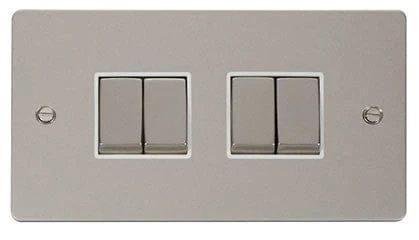 Flat Plate Pearl Nickel Ingot 10AX 4 Gang 2 Way Light Switch - White Trim
