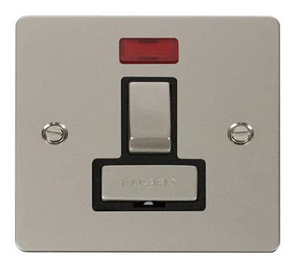Flat Plate Pearl Nickel Ingot 13A Switched Connection Unit + Neon - Black Trim