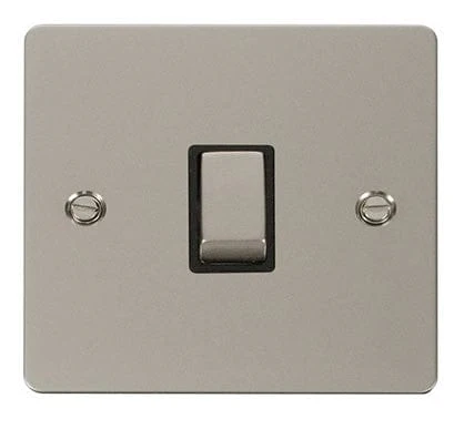 Flat Plate Pearl Nickel Ingot 20A 1 Gang DP Switch - Black Trim